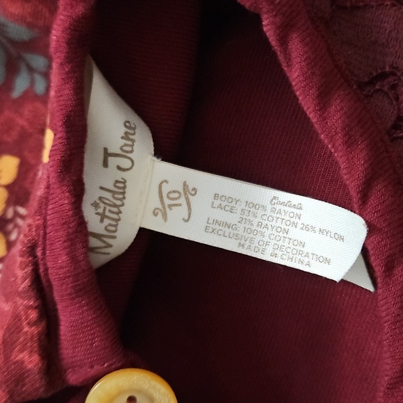 Matilda Jane Just Imagine Emmaline Girls Maroon Floral Dress Sz 10 - Picture 5 of 6